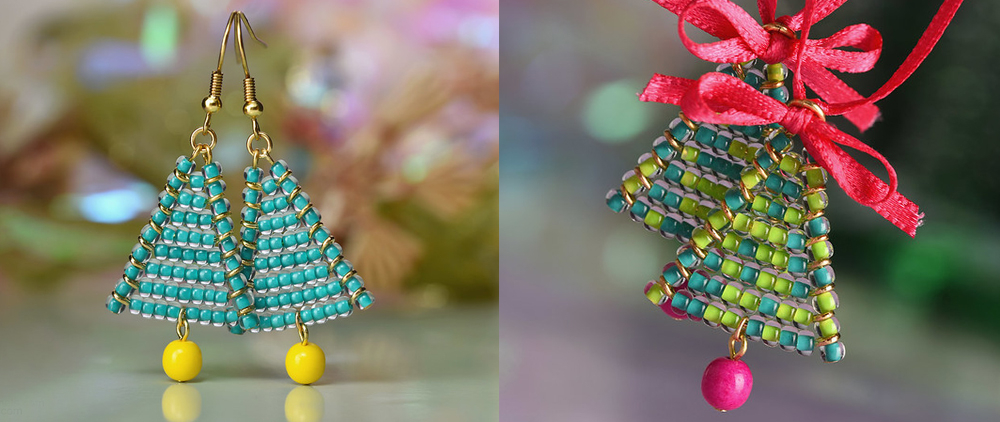 Серьги ёлочки из бисера и от Preciosa Серьги ёлочки из бисера и от Preciosa
