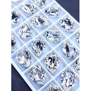 Стразы стеклянные капли в цапах для рукоделия 18х13 мм