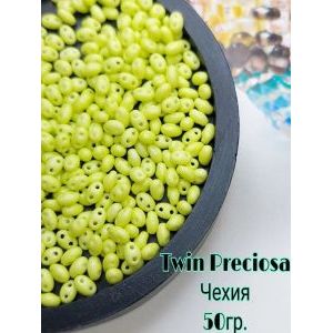 Чешский бисер Твин, бусины овальные-03153 зеленый