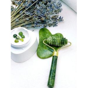 Массажный роллер + скребок гуаша, нефритовый для массажа