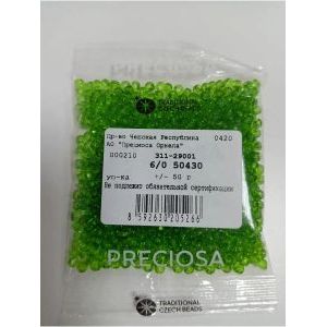 Чешский бисер 6/0-50430 зеленый 50гр