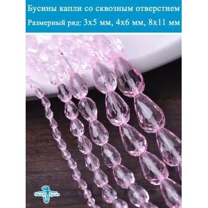 Гранёные стеклянные бусины-капли 5х7 мм