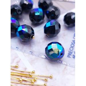 Бусины гранёные 12 мм чёрный AB, Preciosa (Чешские)
