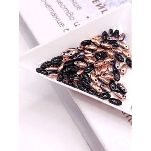 Бусины Rizo (рис), стекло, 2,5×6 мм, чёрный/золотой, ~75 шт