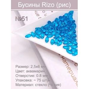 Бусины Rizo (рис), стекло, 2,5×6 мм, аквамарин, ~75 шт