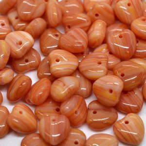 Бусины сердечки, полосатые, оранжевые