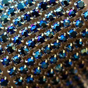 Стразовая цепочка, blue peacock, 2 мм, 2,5 мм, 2,8 мм, в серебряном цапе
