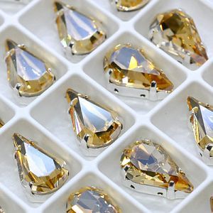 Страз в цапе 3018-140 капля (waterdrop), 13х8 мм, кристалл золотистый