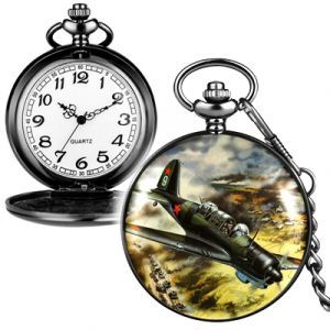 Карманные часы на цепочке #32 мужские, 47 мм, Военный самолёт