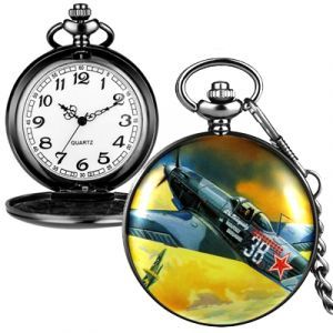 Карманные часы на цепочке #33 мужские, 47 мм, Военный самолёт