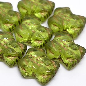 Бусины лягушки, зелёные с золотом