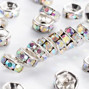 Рондели стразовые, в серебряной оправе, цвет Cristal AB, 20 шт