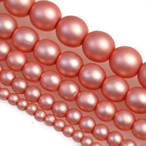 Жемчужные бусины на нити 70588 матовые, цвет розовый лососёвый