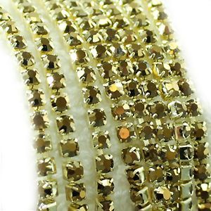 Стразова цепочка, Mine Gold, 2 мм, 2,5 мм, 2,8 мм, в золотом цапе