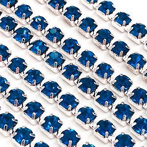  Стразовая цепочка, Capri Blue, 2 мм, 2,5 мм, 2,8 мм, в серебряном цапе