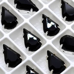 Страз в цапе 3018-103 капля (waterdrop), 13х8 мм, чёрный