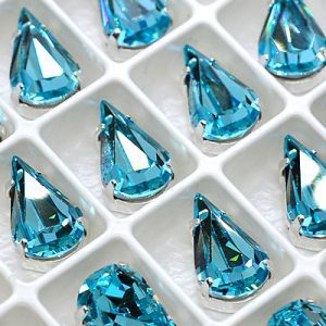 Страз в цапе 3018-122 капля (waterdrop), 13х8 мм, аквамарин