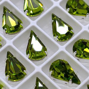 Страз в цапе 3018-124 капля (waterdrop), 13х8 мм, оливковый