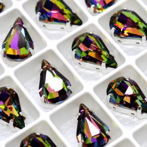 Страз в цапе 3018-129 капля (waterdrop), 13х8 мм, радужный