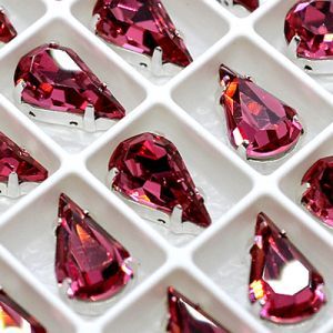 Страз в цапе 3018-132 капля (waterdrop), 13х8 мм, фуксия