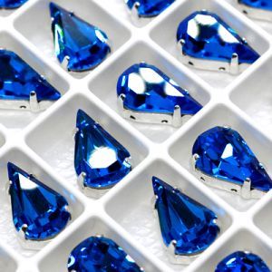 Страз в цапе 3018-137 капля (waterdrop), 13х8 мм, синий