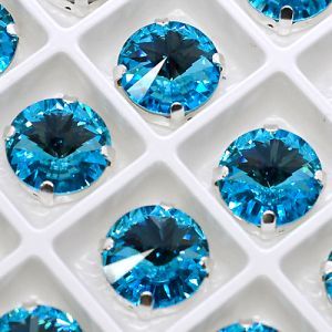 Страз в цапе 3019-122 риволи (waterdrop), 10 мм, 12 мм, аквамарин