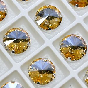 Страз в цапе 3019-140 риволи (waterdrop), 10 мм, 12 мм, красталл золотистый