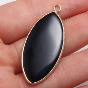 Кулон из натурального камня, листочек, 20x45 мм, Black-stone