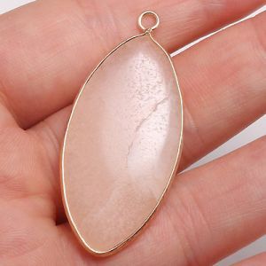 Кулон из натурального камня, листочек, 20x45 мм, Pink-Aventurine