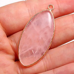Кулон из натурального камня, листочек, 20x45 мм, Rose-Quartz