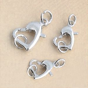 Застёжка Сердечко - клешня омара (925 Серебро), 11х11 мм, цвет серебро