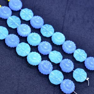 Бусины на нити, круглые, плоские, синие