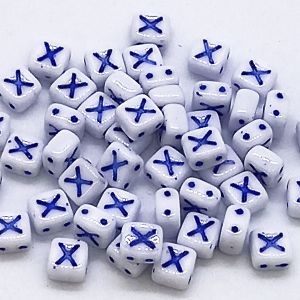 Бусина 2 Holes Square, буква X, цвет синий, 6х6 мм