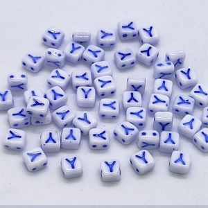 Бусина 2 Holes Square, буква Y, цвет синий, 6х6 мм