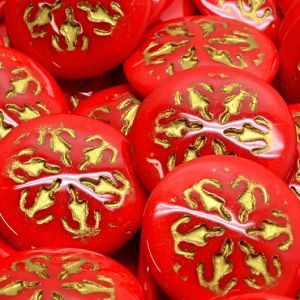 Кабошоны круглые со снежинкой, цвет красный с золотом, глянцевые Кабошоны круглые со снежинкой, цвет красный с золотом, глянцевые