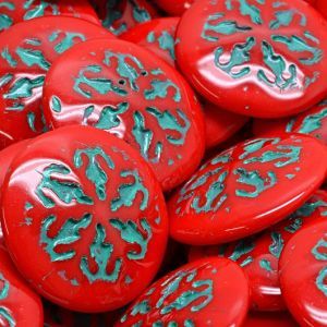Кабошоны круглые со снежинкой, цвет красный с серым, глянцевые Кабошоны круглые со снежинкой, цвет красный с серым, глянцевые