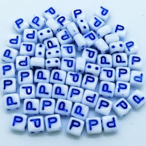 Бусина 2 Holes Square, буква P, цвет синий, 6х6 мм Бусина 2 Holes Square, буква P, цвет синий, 6х6 мм
