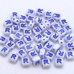 Бусина 2 Holes Square, буква R, цвет синий, 6х6 мм Бусина 2 Holes Square, буква R, цвет синий, 6х6 мм