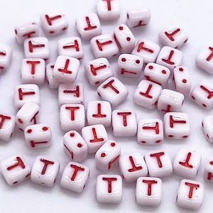 Бусина 2 Holes Square, буква T, цвет красный, 6х6 мм Бусина 2 Holes Square, буква T, цвет красный, 6х6 мм