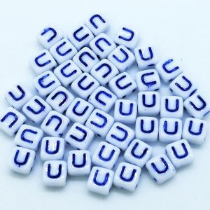 Бусина 2 Holes Square, буква U, цвет синий, 6х6 мм Бусина 2 Holes Square, буква U, цвет синий, 6х6 мм