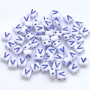Бусина 2 Holes Square, буква V, цвет синий, 6х6 мм Бусина 2 Holes Square, буква V, цвет синий, 6х6 мм