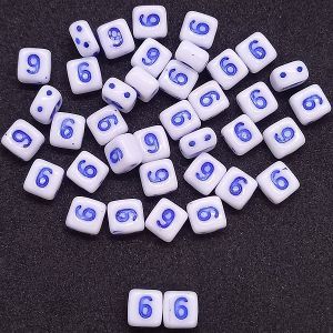 Бусина 2 Holes Square, цифра 6, цвет синий, 6х6 мм Бусина 2 Holes Square, цифра 6, цвет синий, 6х6 мм
