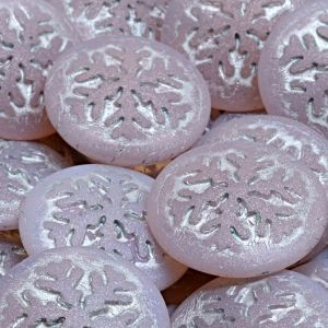 Кабошоны круглые со снежинкой, цвет бледно-розовый с серебром, матовые Кабошоны круглые со снежинкой, цвет бледно-розовый с серебром, матовые