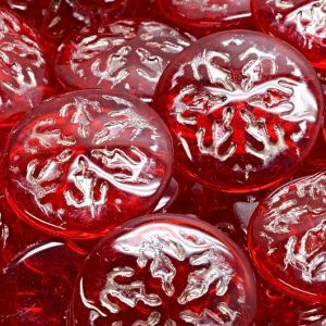 Кабошоны круглые со снежинкой, цвет красный с серебром Кабошоны круглые со снежинкой, цвет красный с серебром
