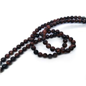 Бусины из камня на нити, 6 мм, чёрно-розовые, k-6-09