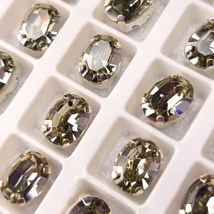 Страз в цапе 3022-102, овал 6х8 мм, Black Diamond, в серебряном цапе
