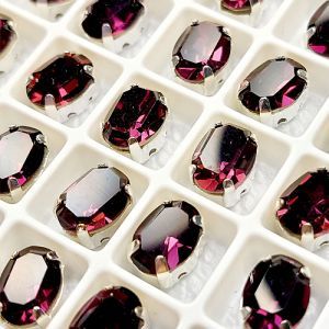 Страз в цапе 3022-118, овал 6х8 мм, Amethyst, в серебряном цапе