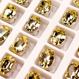 Страз в цапе 3022-112, овал 6х8 мм, Jonquil, в серебряном цапе