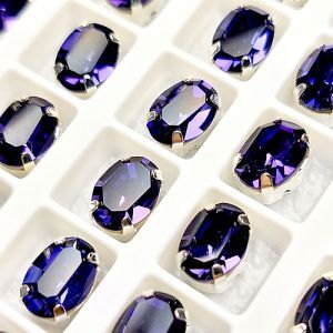 Страз в цапе 3022-107, овал 6х8 мм, Purple Velvet, в серебряном цапе