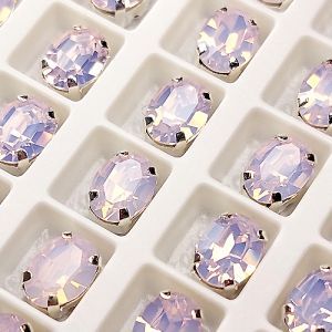 Страз в цапе 3022-135, овал 6х8 мм, Rose whit opal, в серебряном цапе